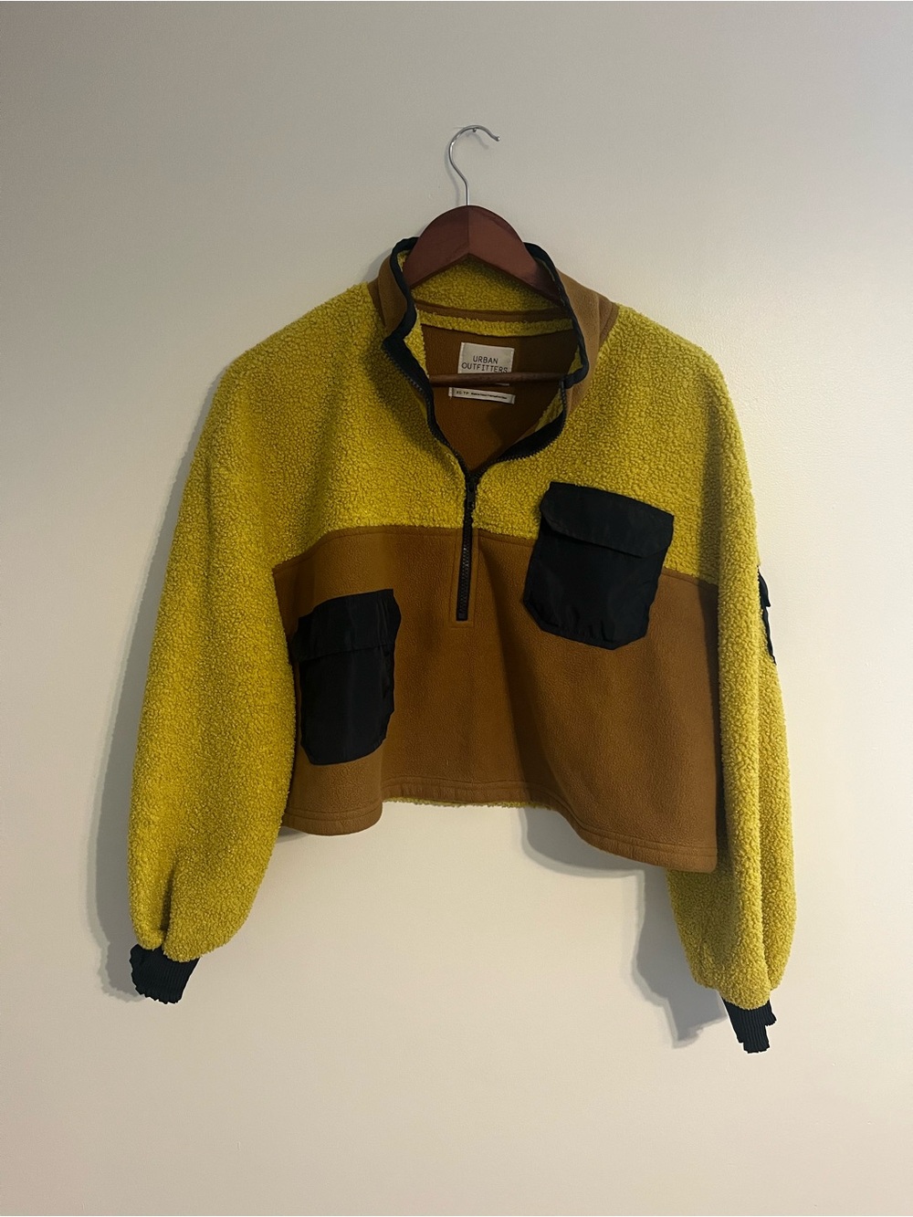 Urban Outfitters Yellow & Brown Half-Zip Sherpa Jacket